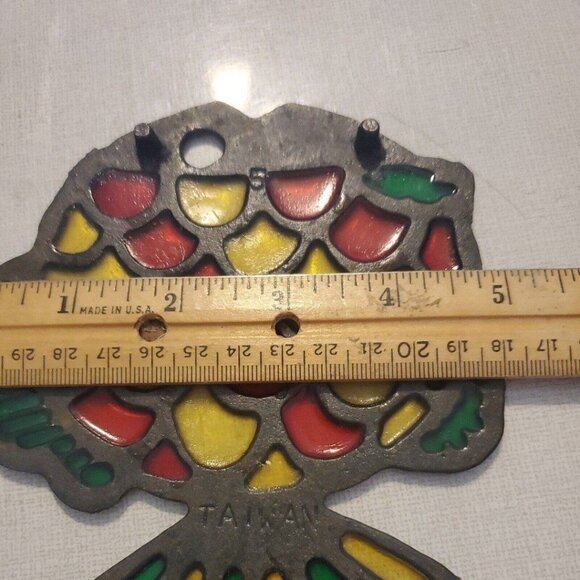 2 Vintage Metal Fish Shaped Trivet Hot Plate Hanging Stained Glass Red Yellow - Picture 8 of 10